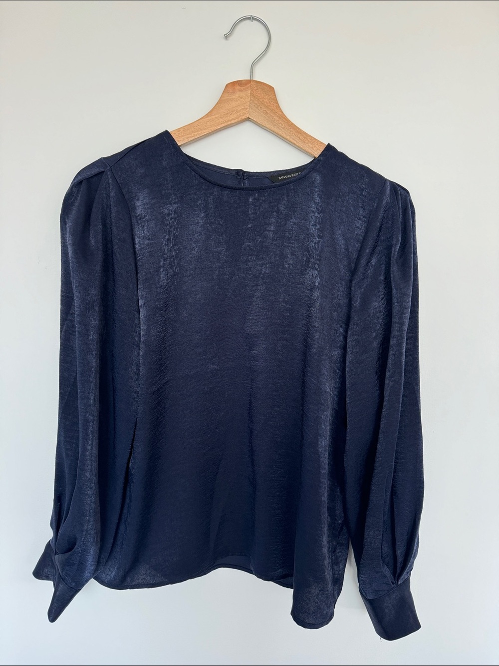 Banana Republic Navy Satin-Look Long Sleeve Blouse